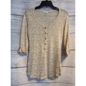 Splendid Small Beige Striped 3/4 Sleeve Henley Top Size S